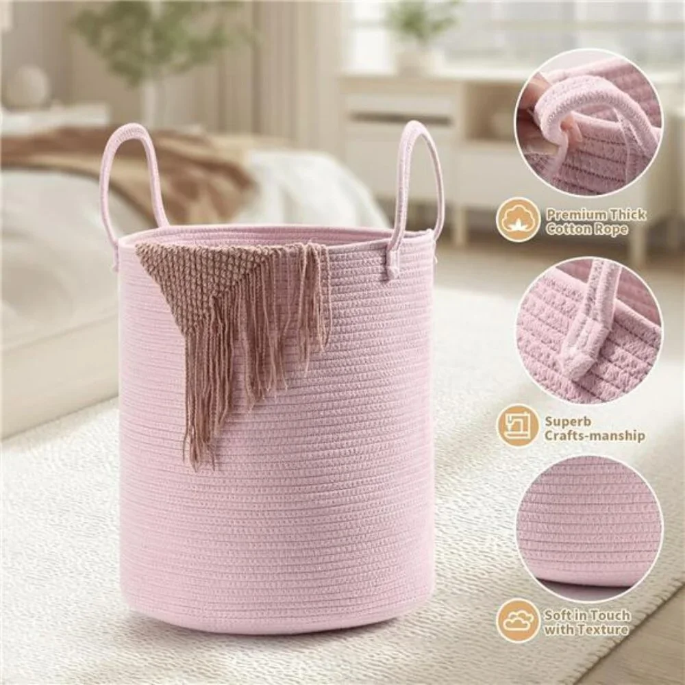 2 pack cotton rope laundry baskets tall woven storage bins pink beige nursery ha